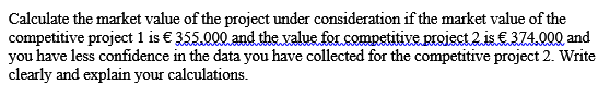 Calculate the market value of the project under