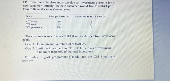 9. CPS Investment Services must develop an