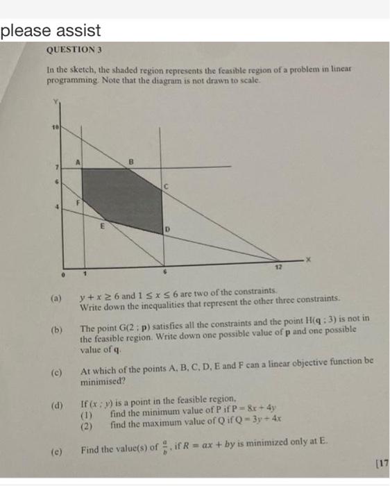 please assist with question (e) please assist