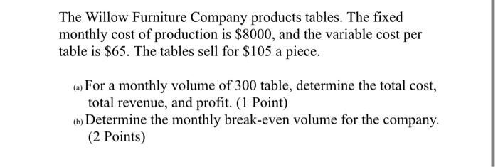 The Willow Furniture Company products tables. The