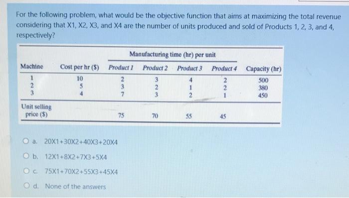 For the following problem, what would be the