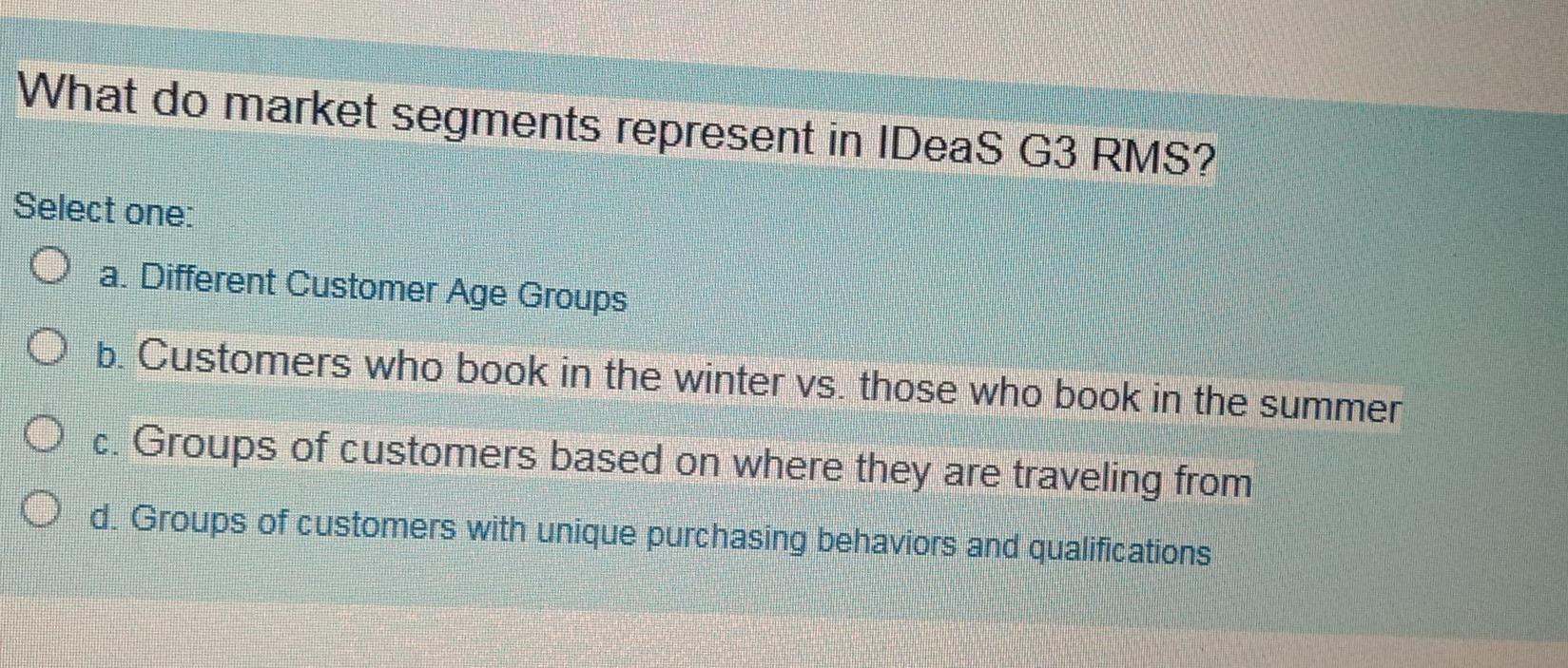 course....revenue management Which of the