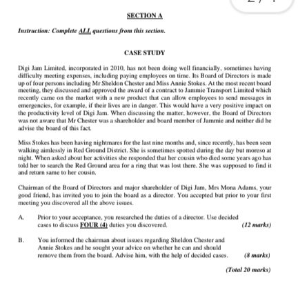 SECTION A Instruction: Complete ALL questions