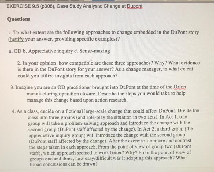 EXERCISE 9.5 (p306), Case Study Analysis: Change