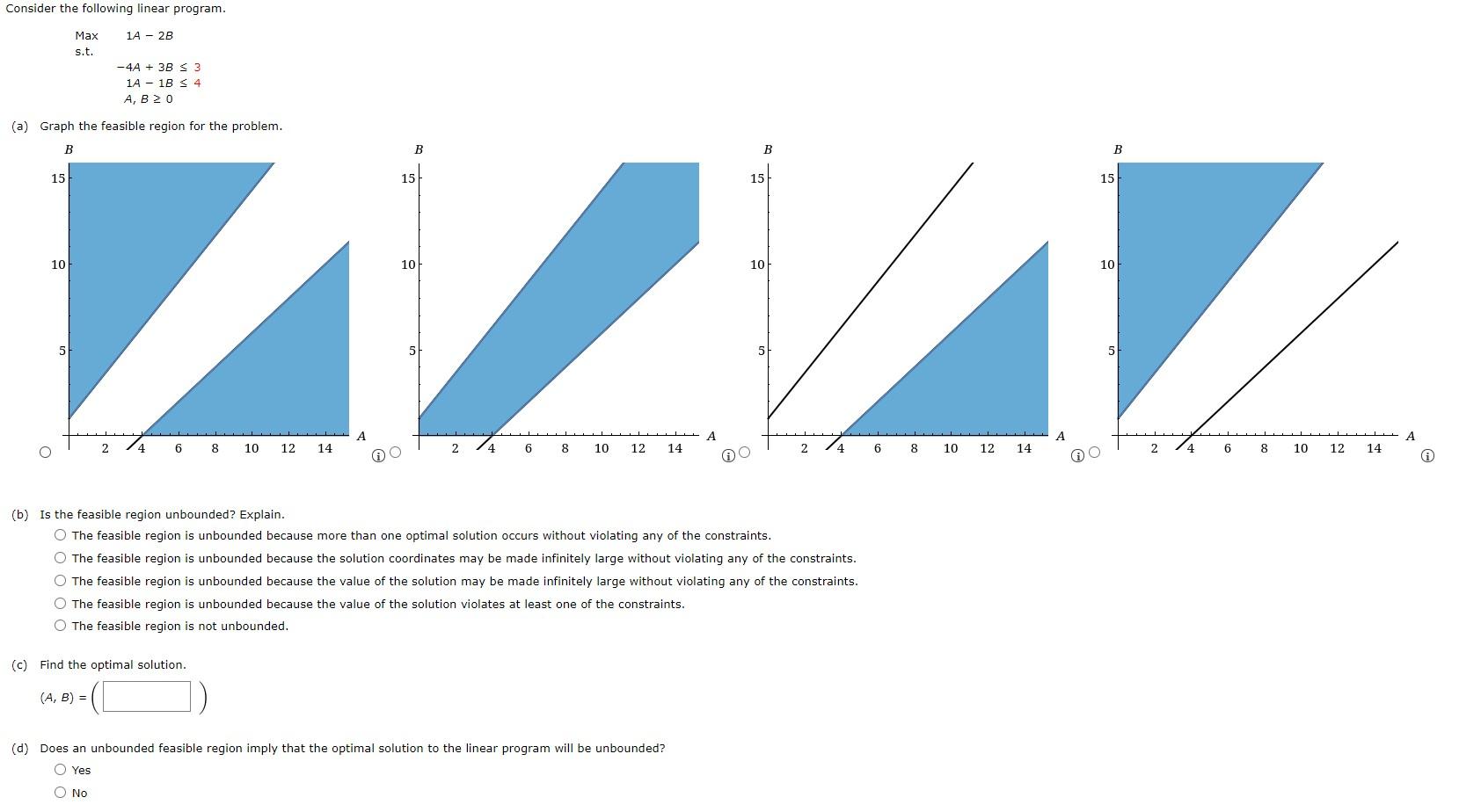 Consider the following linear program. 1A - 2B