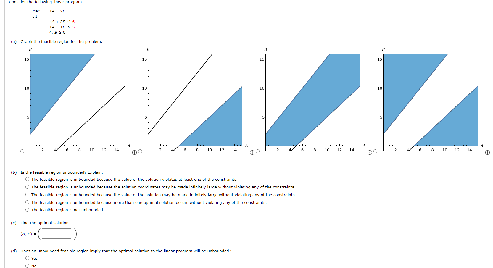 Consider the following linear program. 1A - 2B