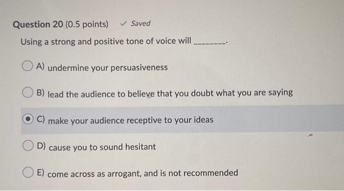 Question 20 (0.5 points) Saved Using a strong and