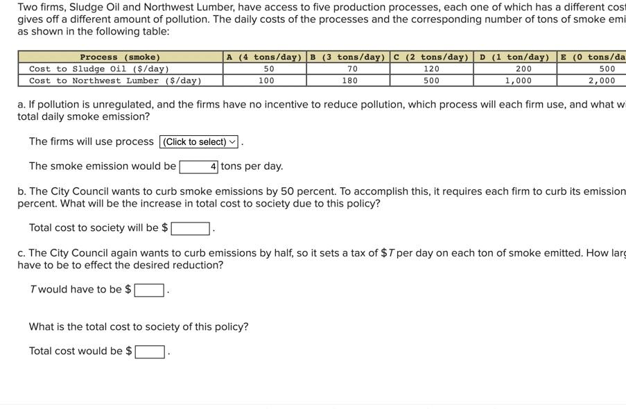 Two firms, Sludge Oil and Northwest Lumber, have