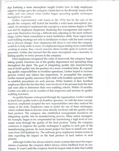 GERBER CASE STUDY ANSWER ABOVE THE DISCUSSION