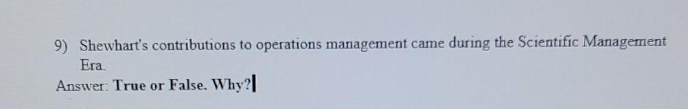 9) Shewhart's contributions to operations