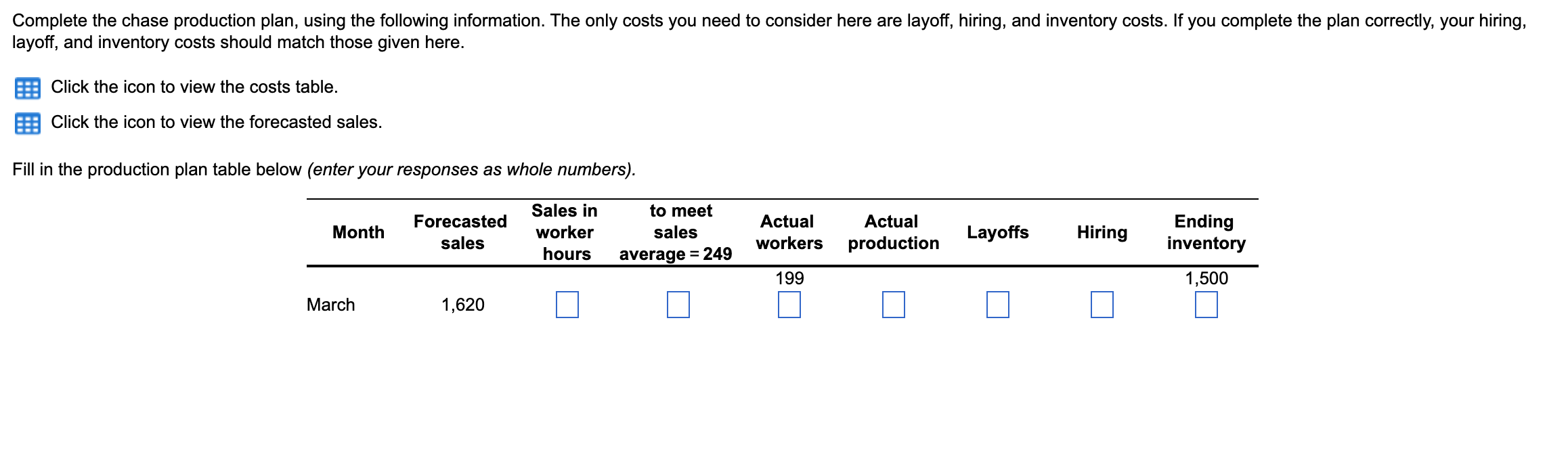 layoff, and inventory costs should match those