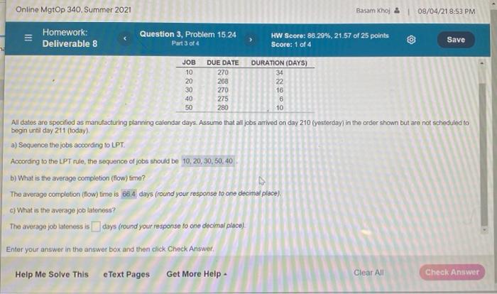 Online MgtOp 340. Summer 2021 Basam Khoj &