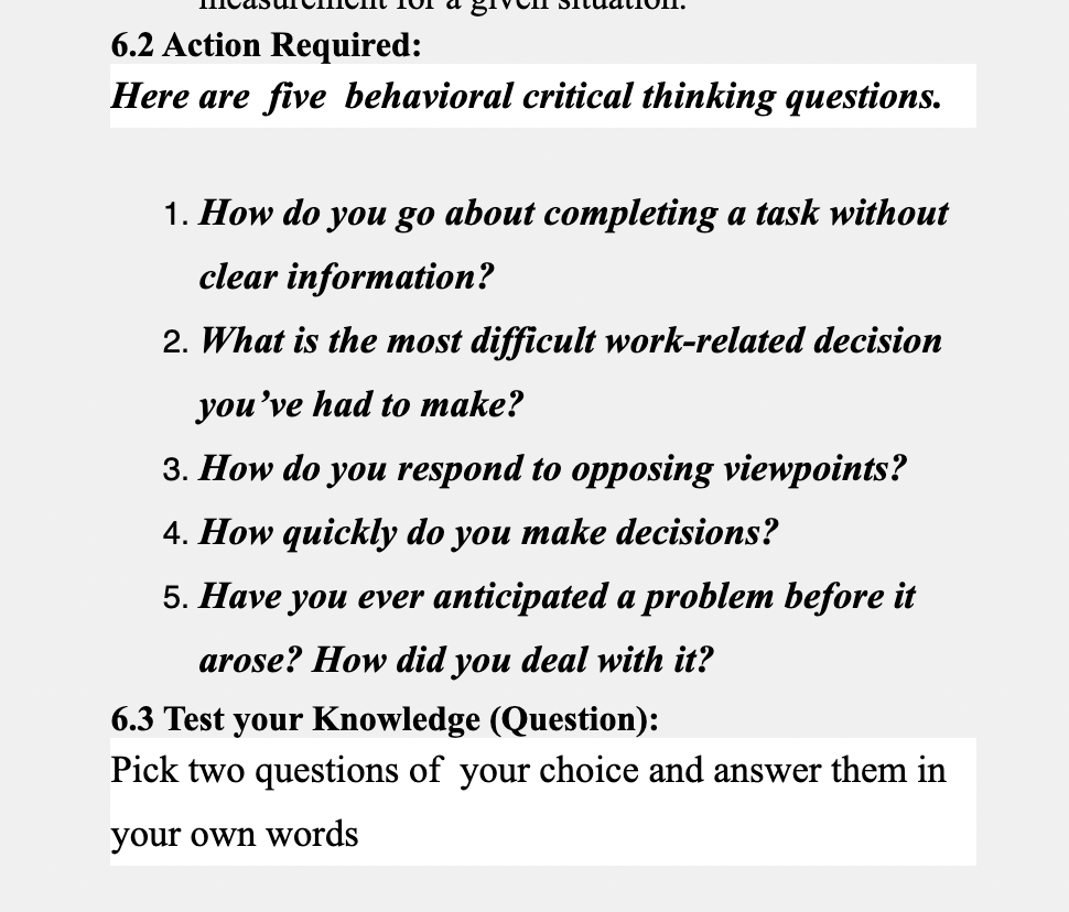6.2 Action Required: Here are five behavioral