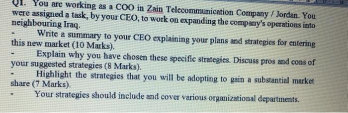 Q1. You are working as a COO in Zain
