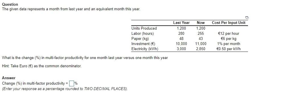 Question The given data represents a month from