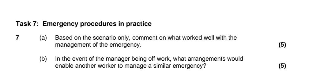 10 point Task 7: Emergency procedures in practice