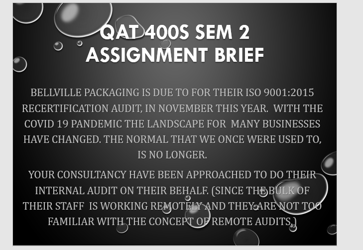 QAD400S SEM 2 ASSIGNMENT BRIEF BELLVILLE