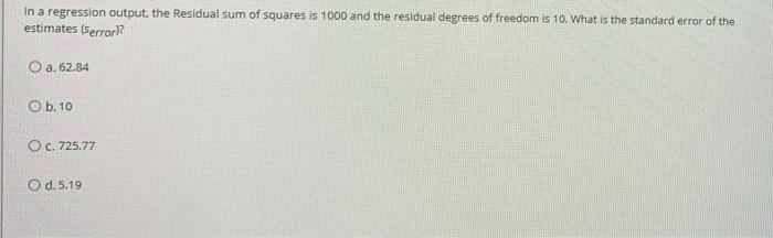 QUESTION 27 For a regression model, MS regression