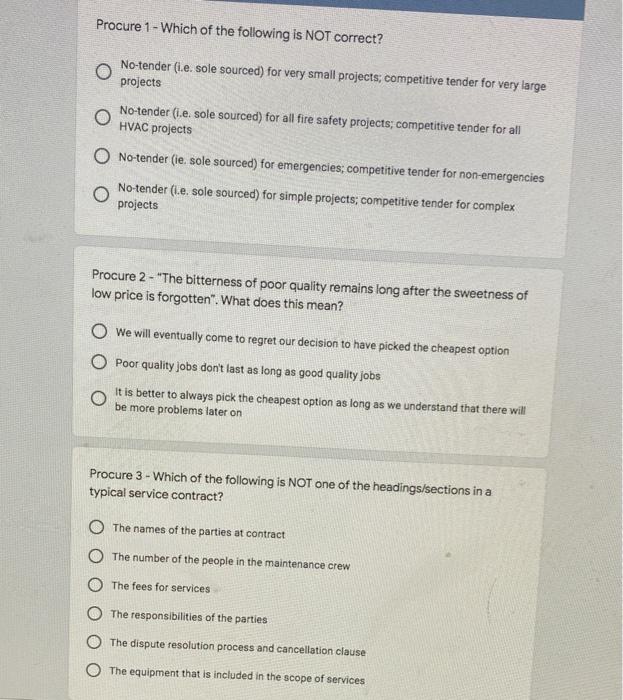 Procure 1 - Which of the following is NOT