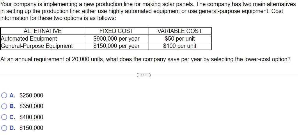 Your company is implementing a new production