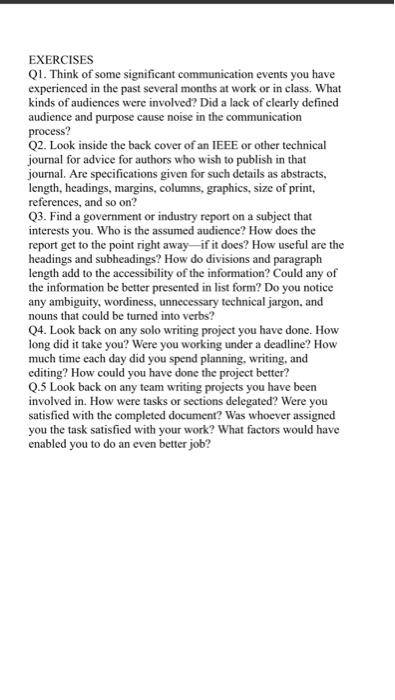 EXERCISES Q1. Think of some significant