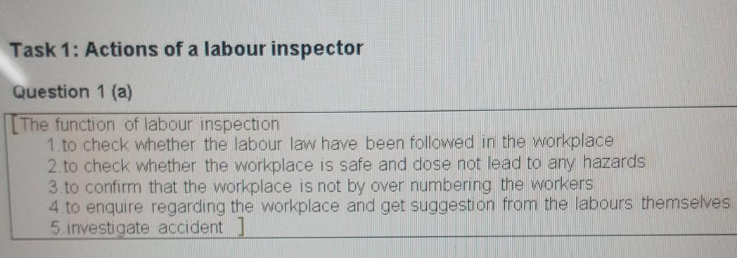 explain in depth Task 1: Actions of a labour