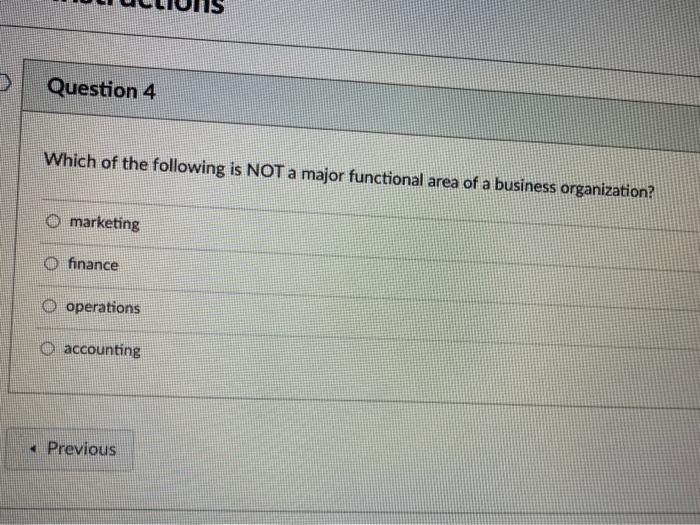 Question 4 Which of the following is NOT a major