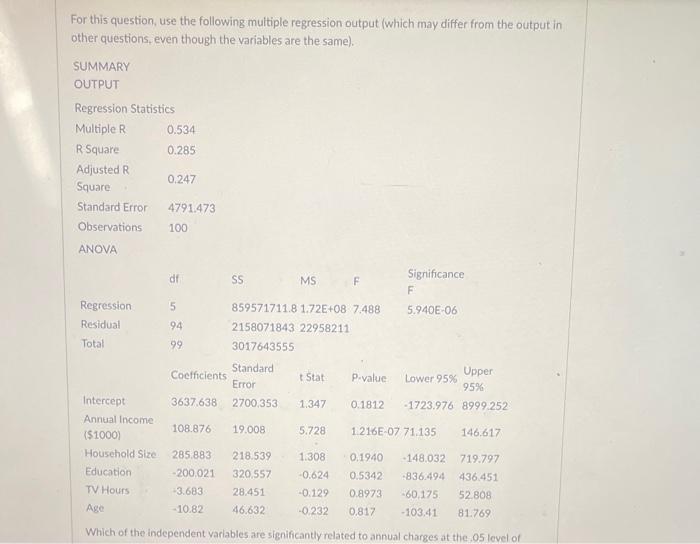 For this question, use the following multiple