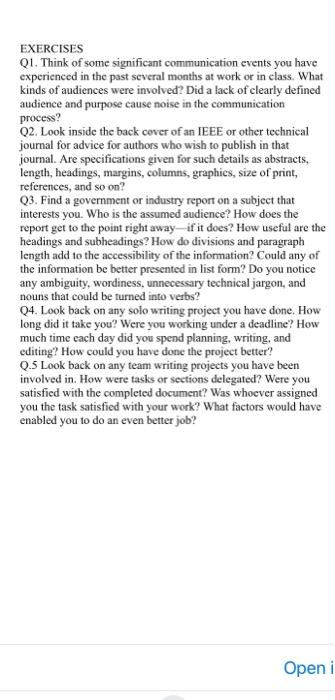 EXERCISES Q1. Think of some significant