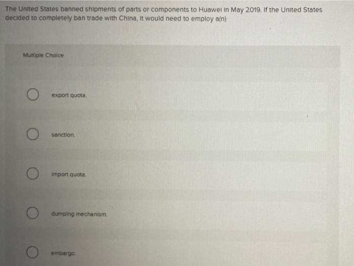 The United States banned shipments of parts or