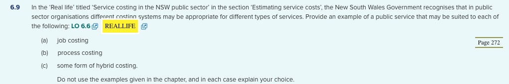 6.9 In the 'Real life' titled 'Service costing in