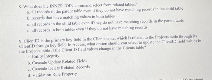 8. What does the INNER JOIN command select from