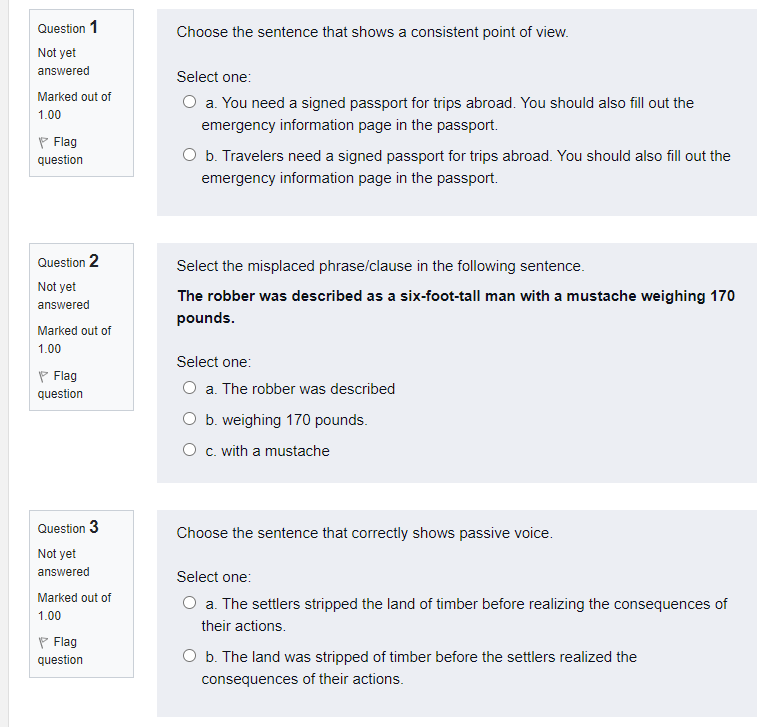 Choose the sentence that shows a consistent point