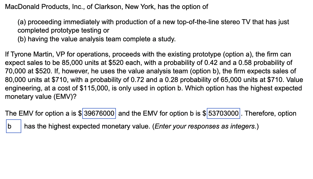 Just want to check my work. MacDonald Products,