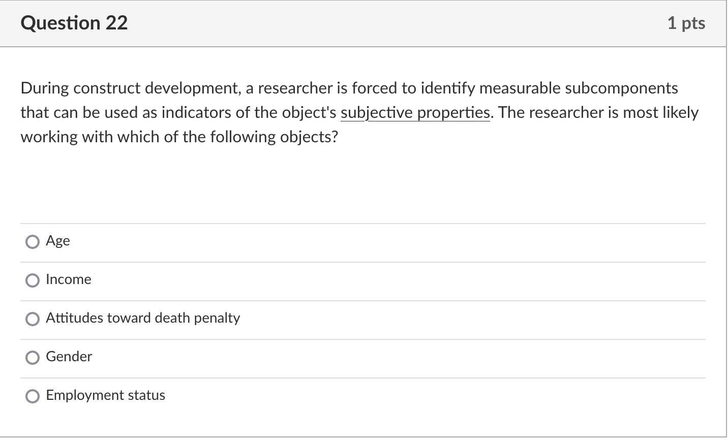 During construct development, a researcher is