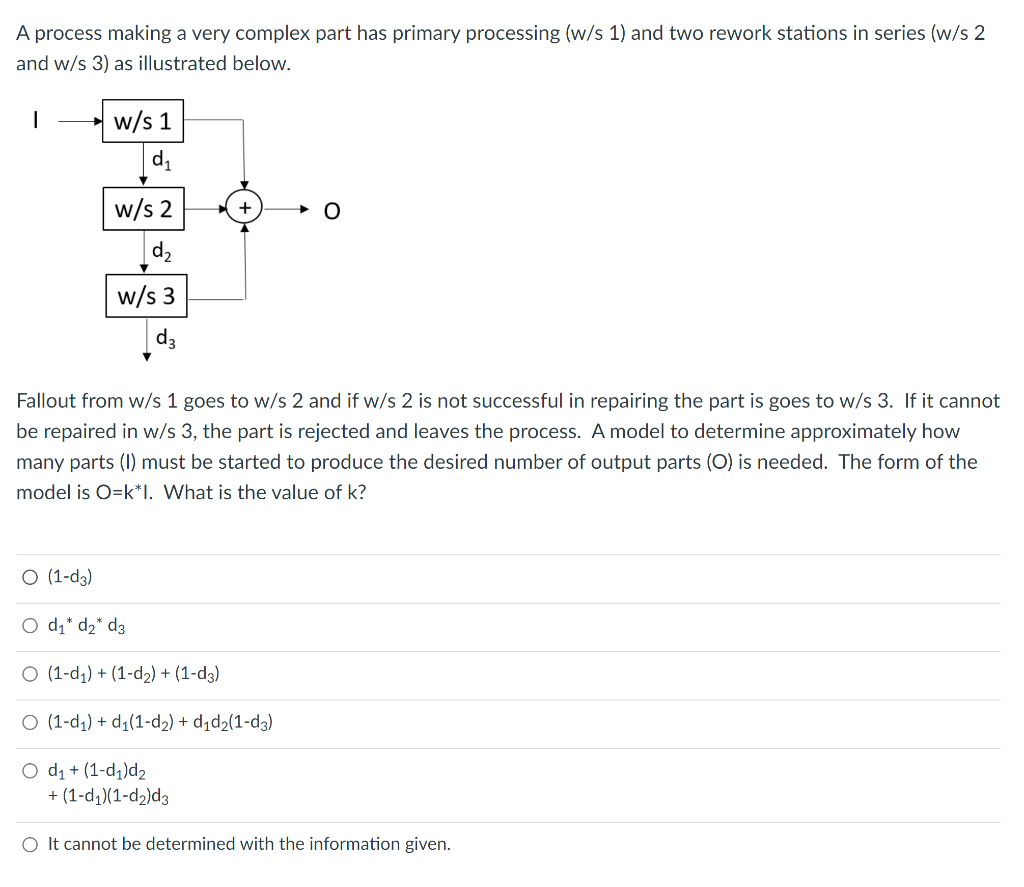 A process making a very complex part has primary