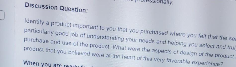 Discussion Question: Identify a product important
