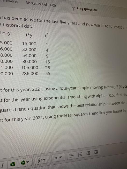 Not yet answered Marked out of 14.00 Question 1 A