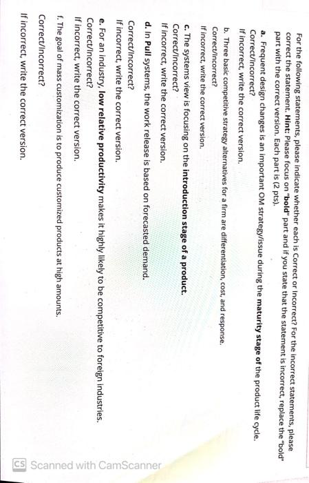 For the following statements, please indicate