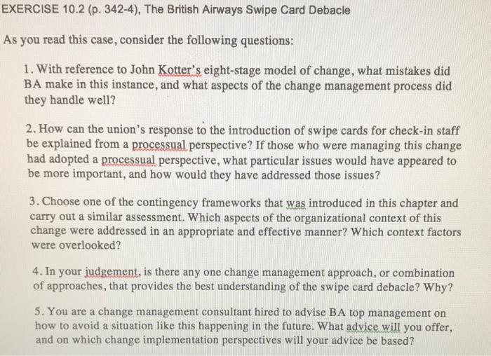 EXERCISE 10.2 (p. 342-4), The British Airways