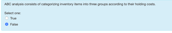 ABC analysis consists of categorizing inventory