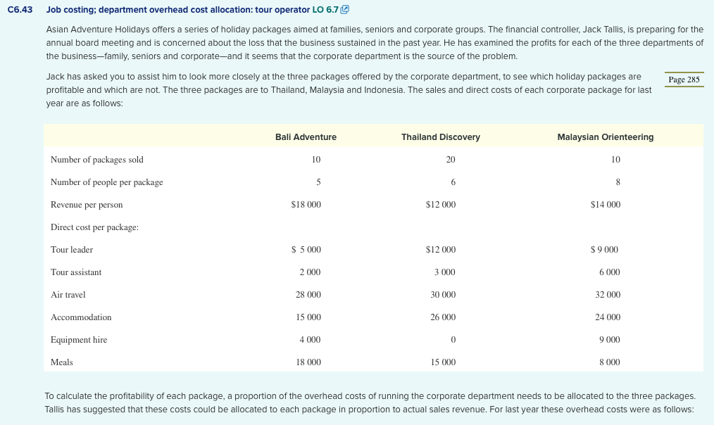 C6.43 Job costing; department overhead cost