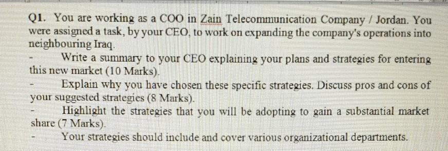 strategic management Q1. You are working as a COO