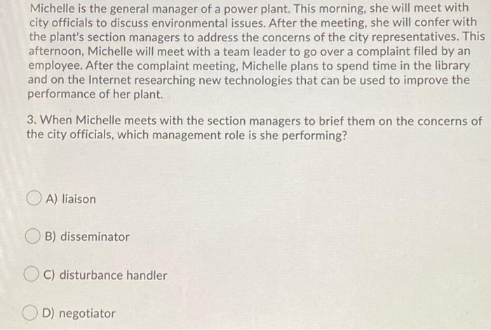 Michelle is the general manager of a power plant.