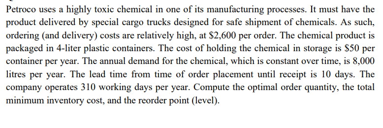 plz solve , thanks Petroco uses a highly toxic