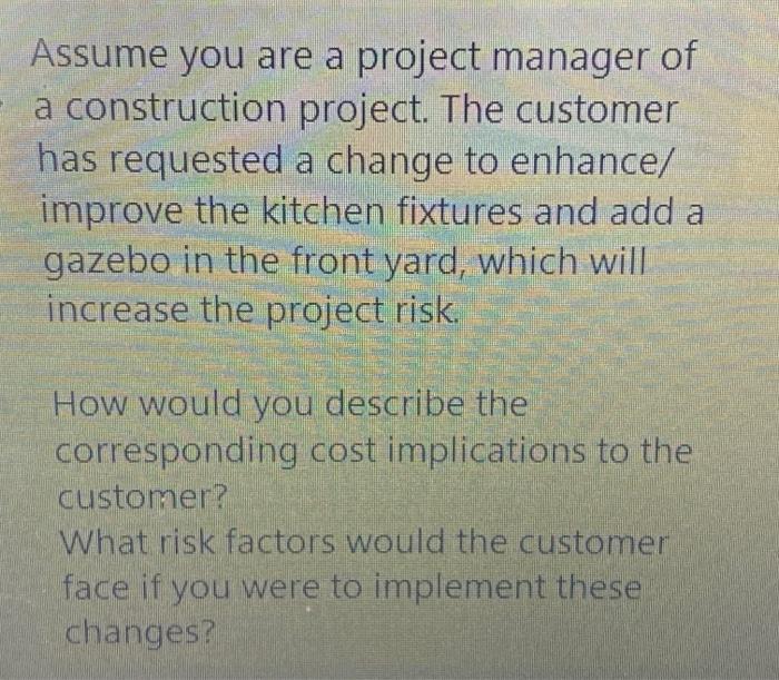 Assume you are a project manager of a