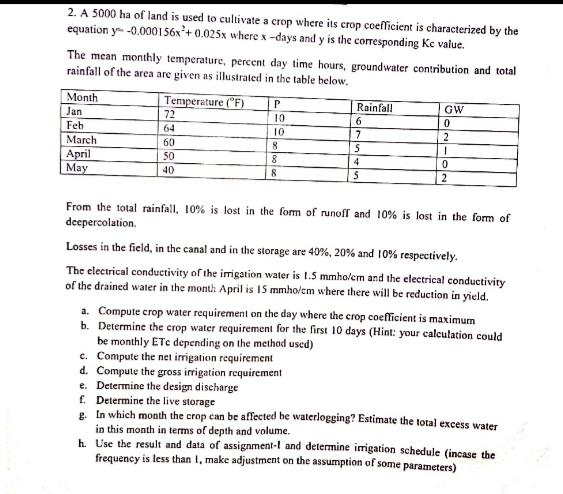 2. A 5000 ha of land is used to cultivate a crop