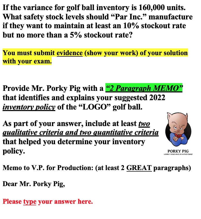 QUESTION #1 50 Points Occasionally Par Inc."