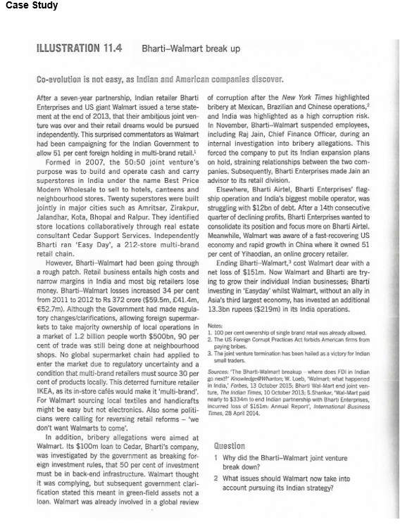 a) Why did Bharti-Walmart joint venture break