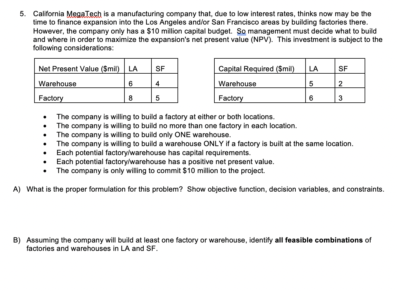 5. California MegaTech is a manufacturing company